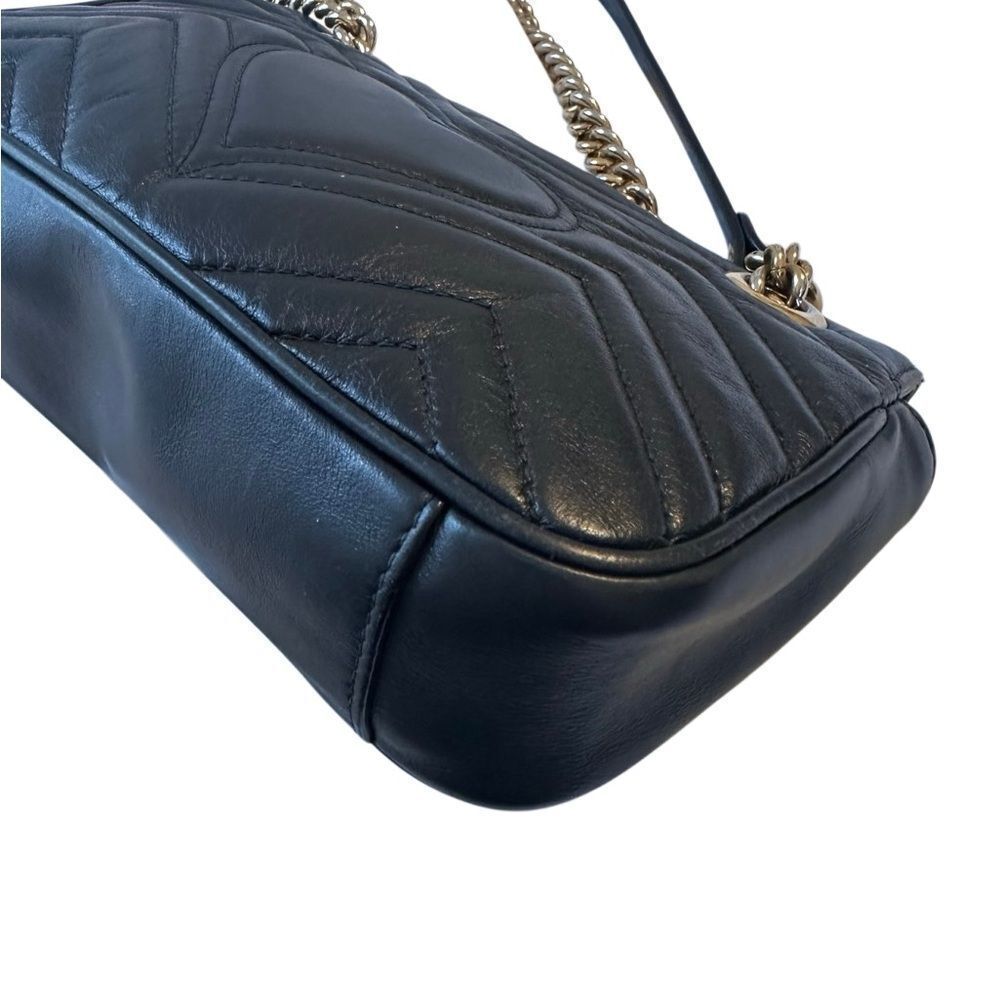 Gucci Black Chevron Marmont Bag with Gold Accents - Picture 13 of 15